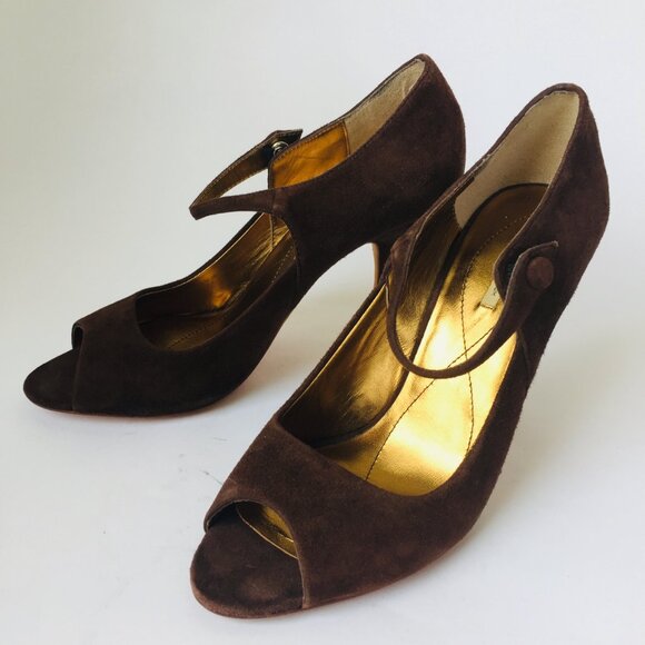 Max Studio Brown Suede Peep-Toe Stilettos – Size 7 - Picture 3 of 12